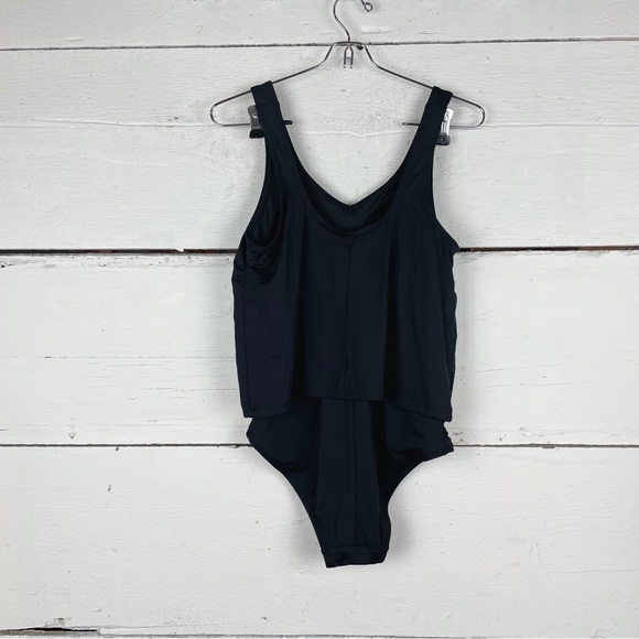 Lands end chlorine resistant v neck one piece fauxini swimsuit faux tank - Picture 5 of 5